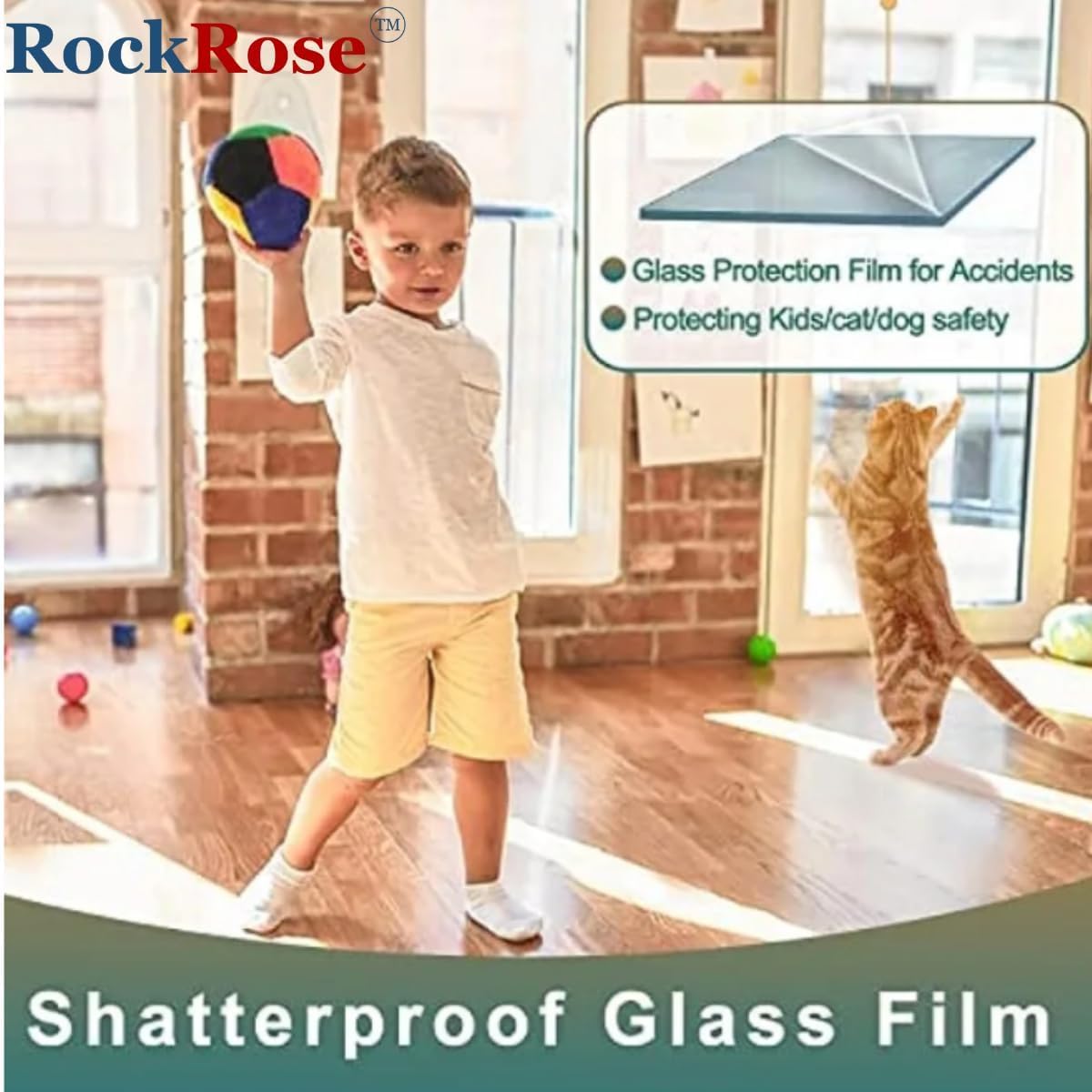RockRose Security and Safety Clear Window Film - Anti-Shatter Tempered Glass Film for Home & Office Windows - Premium 4 Mil 99% UV Resistant Window Film for Enhanced Safety - (30 in X 10 Ft)