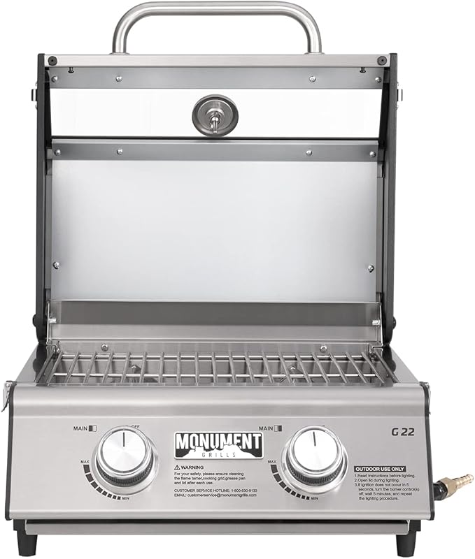 Monument Grills Clearview® 2-Burner Tabletop Propane Gas Grill for Outdoor Portable Camping Cooking with BBQ Cover(2 items)