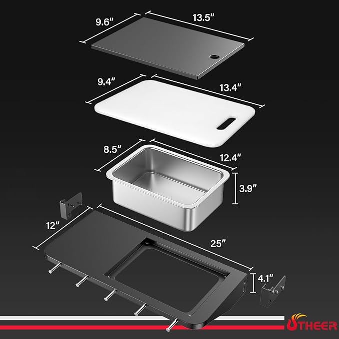 Upgraded Folding Front Shelf Accessories for Traeger Pro 22, Pro 575, Ironwood 650, BAC362, All-in-One Grill Table with Works Cutting Board,Basin,5 Hooks, Steel Grill Accessory for Food Prep & Storage