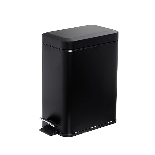 SIMPLEMADE Rectangle Step Trash Can - 5 Liter / 1.3 Gallon - Small with Lid, Stainless Steel for Bathroom | Office | Garbage | Metal Wastebasket (Black)