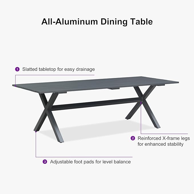 PURPLE LEAF 11 Pieces Outdoor Dining Set All Weather Wicker Patio Dining Set with Rectangular Aluminum Table and Modern Armrest Dining Chairs for Garden Deck Backyard Kitchen, Grey