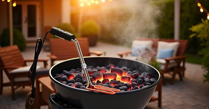 Electric Charcoal Starter for Grill – Mata Leon Premium BBQ Grills Fireplace Tools Easier & Quicker Ignite Lump Coals Briquettes | NO Sparks or Ash | Durable 304 Heat Element Coils with 5ft Long Cable