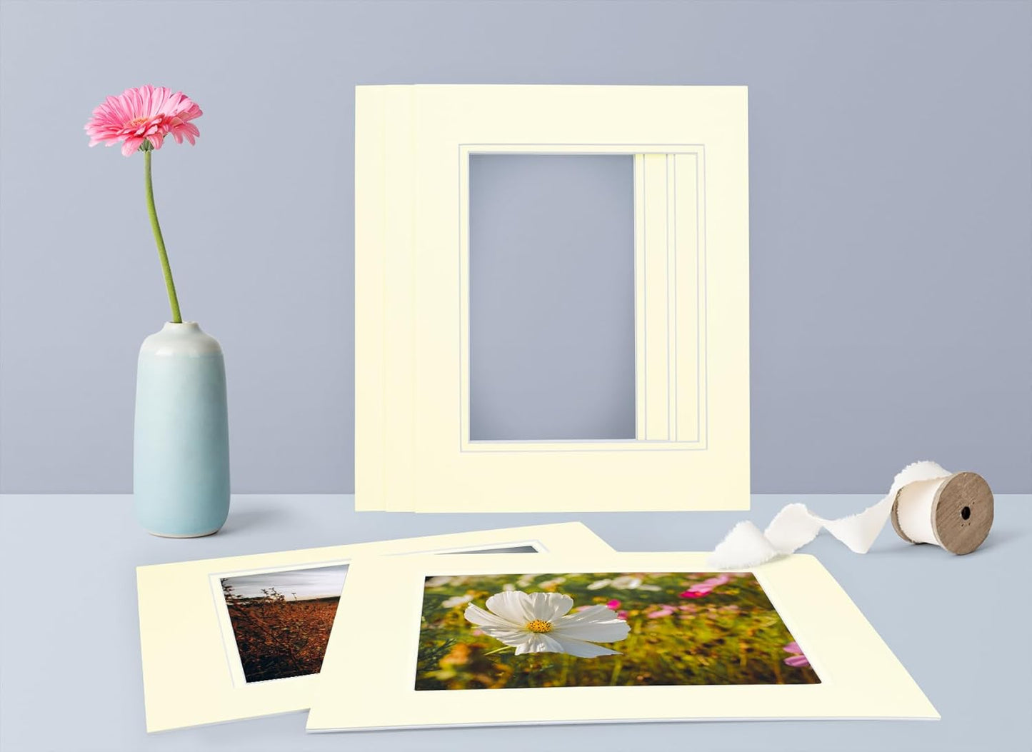 Golden State Art, 11x14 Double Mats for 8x10 - for Photos, Pictures, Frames - Acid-Free, 5 Pack, Ivory Over Ivory