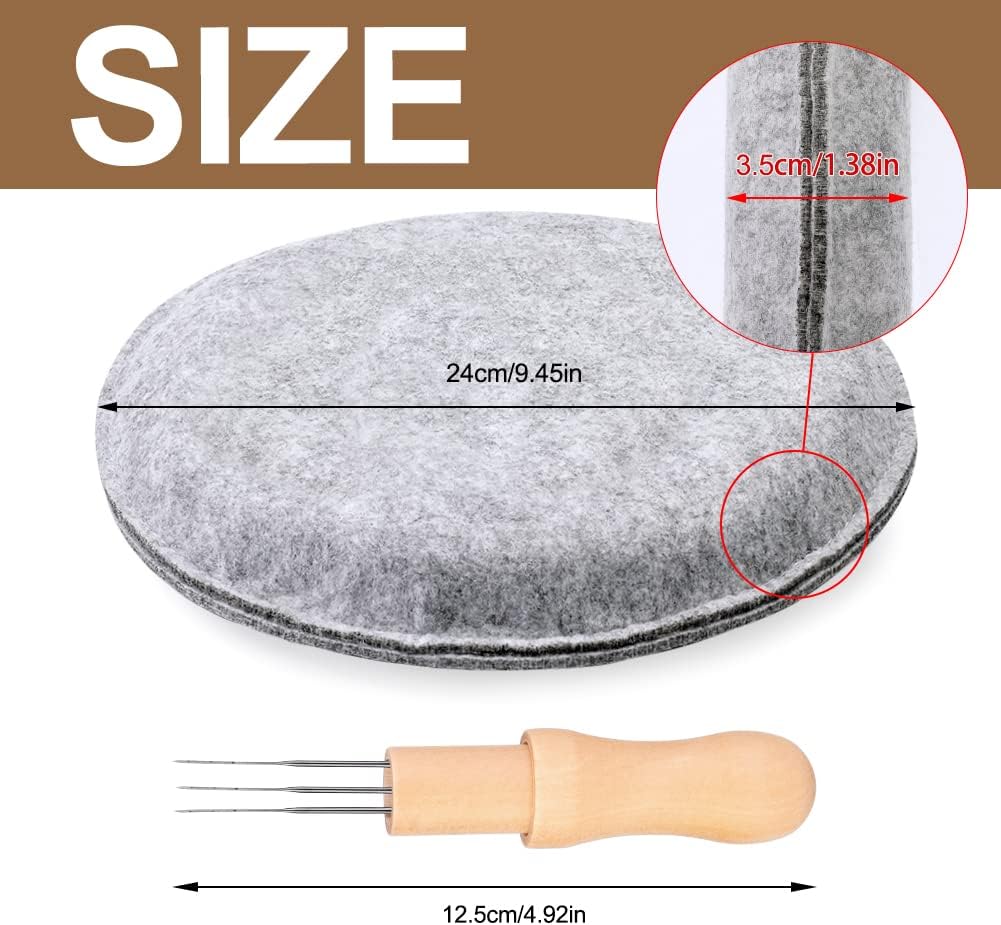 WONVOC Needle Felting Pad, 9.44 x 9.44 x 1.38 Inch, Grey Sponge Needle Felting Mat with Felting Needle Tool with 3 Needles Accommodates Any Felting Project