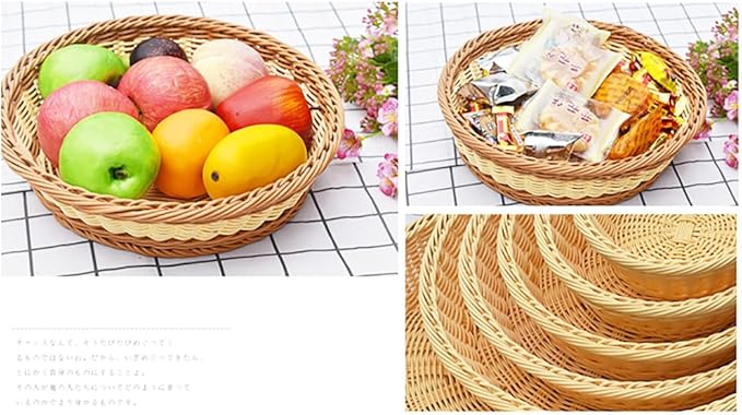 RT&BS 2pcs Round Wicker Bread Basket, Christmas Food Baskets, Eco-Friendly Sturdy Stackable Fruit Basket for Kitchen, Store, Restaurant, Party (Bicolor, M)
