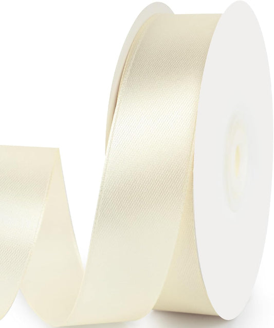 1" x 50 Yards Satin Ribbon - Ivory Silk Ribbon with Spool - Ideal for Gift Wrapping, Floral Bouquets, Crafts, Wedding Party Decorations, Christmas and Sewing Projects