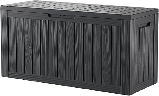 80 Gallon Resin Deck Box, Waterproof Outdoor Storage Box for Patio Furniture, Garden Tools, and Pool Accessories, Lockable UV-Resistant Storage Bin Bench Cabinet for Outside, Black