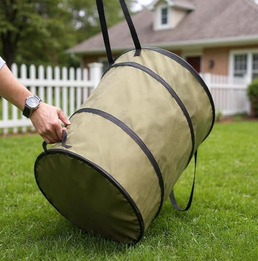 Collapsible Trash Can Outdoor Storage Bag, 10 Gallon Portable Leaf Garbage Bin with Handles, Waterproof Oxford Fabric for Camping, Picnic, Beach, Park, Travel, Automotive (S Size, Green)