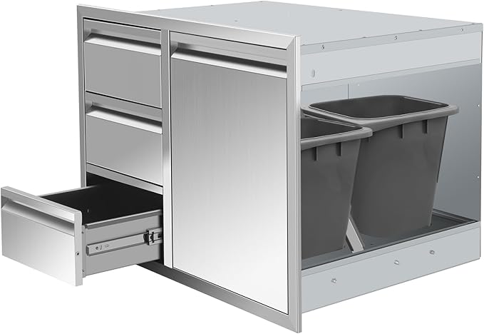 Outdoor Kitchen Drawer Combo, BBQ Access Door Drawers Combo With Stainless Steel, Perfect For BBQ Grill Station Outdoor Kitchen Storage Cabinet,G2