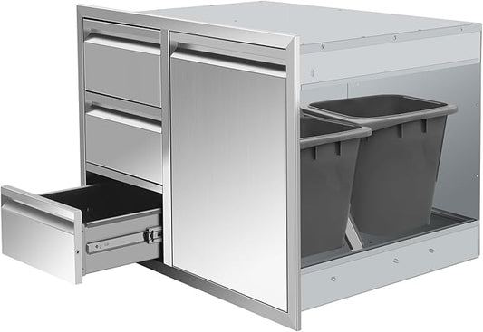 Outdoor Kitchen Drawer Combo, BBQ Access Trash Drawer Combo With Stainless Steel, Outdoor Kitchen Trash Drawer For BBQ Island, Grilling Station, Outside Cabinet,G2