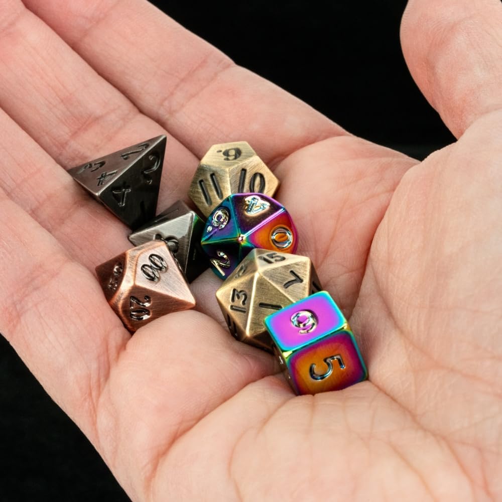 FanRoll Mystery Misfit Baby Metal: Bag of 7 Assorted Mini Polyhedral Metal Dice