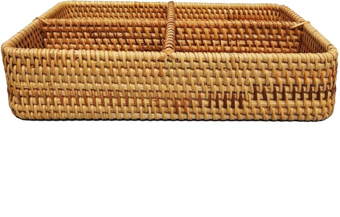 i-Lan Rattan Basket Divider, 12 Inch Divided Tray with 3' Deep Wall, Decorative Wicker Serving Basket for Fruit, Snacks, Catch All Dish