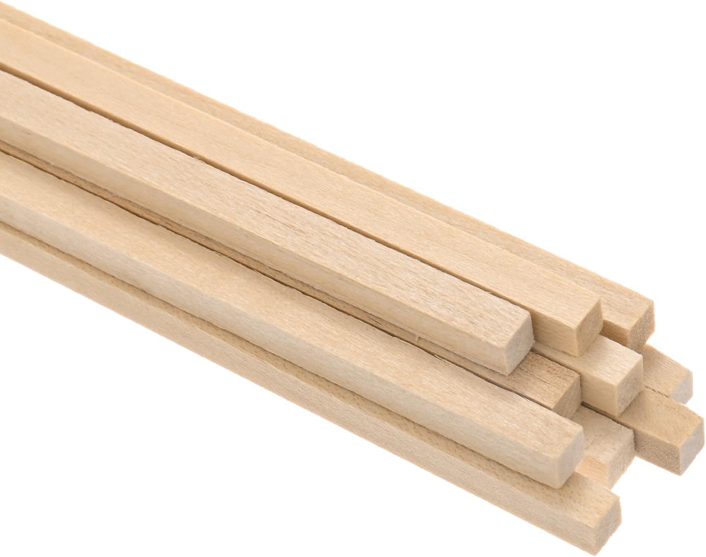 10-Pack Wood Square Dowel Rods, 13/64 x 12 Inch Unfinished Wooden Square Dowel Rod, Hardwood Square Dowel Sticks for Crafts/DIY Projects/Models Making [Wood Color]