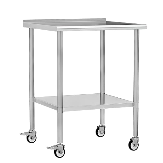 Stainless Steel Work Table with Wheels, 30x30 Inch NSF Food Prep Table with Backsplash & Adjustable Undershelf for Commercial Kitchen, Restaurant, Garage
