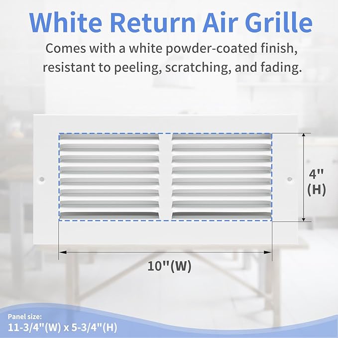 10"W x 4"H [Duct Opening Size] Steel Return Air Grille, Air Return Vent Cover for Ceiling and Sidewall - HVAC Air Vent Covers - [Outer Dimensions: 11.75"W x 5.75"H]