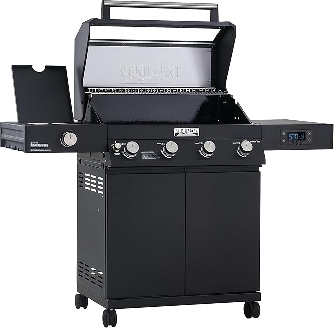 Monument Grills Denali 425, Smart Liquid Propane Gas Grill 4+1 Burner BBQ Grill with Side Burner, Black