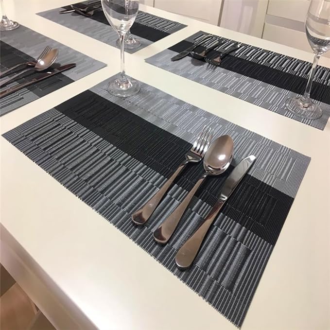 PIGCHCY Placemats,Washable Vinyl Woven Table Mats,Elegant Durable Placemats for Dining Table Set of 4 (Black)