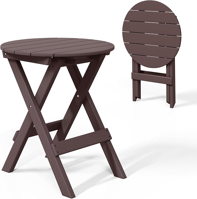 Costaelm Paradise HDPE Outdoor 24.5 Inch Round Portable Folding Patio Dining Table, Dark Brown