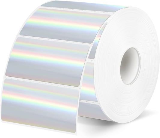 2x1 Inch Holographic Thermal Labels, Silver Glitter Thermal Printer Stickers, Waterproof Self-Adhesive Shipping Label Printer Sticker for Barcode, Name, Address, 300 Labels/Roll