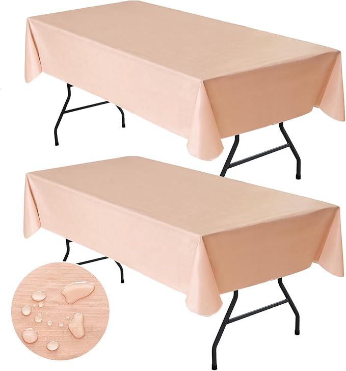 Nasitos 2 Pack Vinyl Tablecloth Rectangle 60x84 Inch-Wedding Champagne Table Cloths Stain Resistant, Rectangular Table Overlay Cover Tablecloth, Waterproof Spillproof Table Decor for Wedding Banquet
