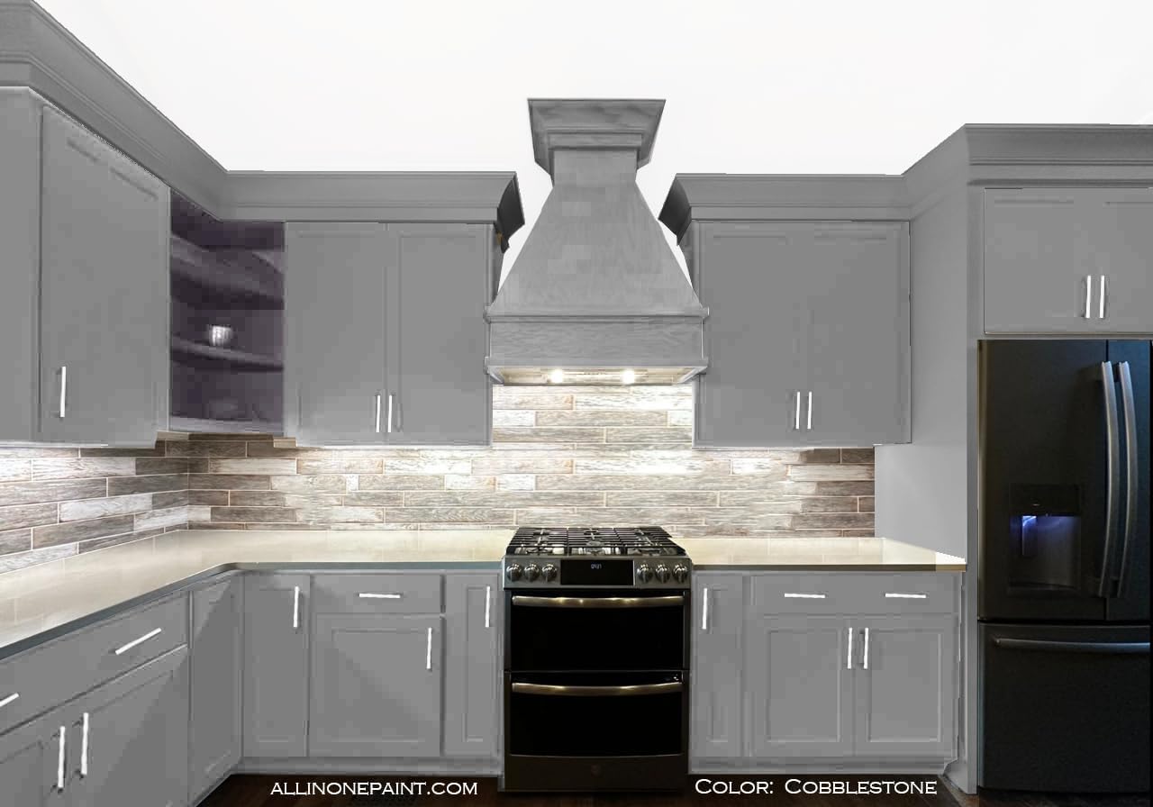 ALL-IN-ONE Paint, Durable cabinet and furniture paint. Built in primer and top coat, no sanding needed. Includes our 30 featured color card - Cobblestone (gray), Quart