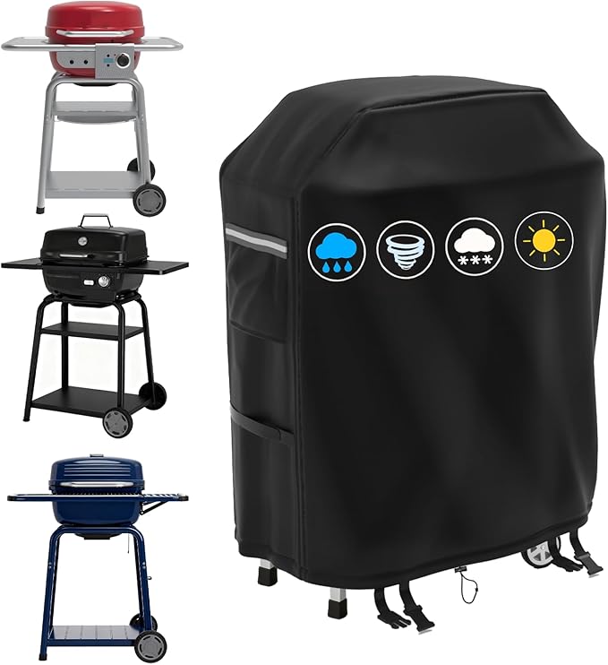 Grill Cover for CharBroil Bistro Pro Electric Grill Griddle,Heavy-Duty 600D Waterproof BBQ Griddle Cover with White Reflective Handles for Char-Broil Models 25302145 25302146