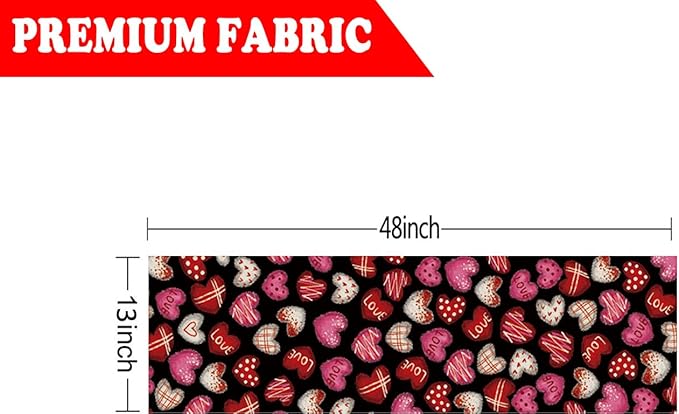 Valentines Day Decorations Table Runner Love Hearts Black Kitchen Dining Table Decor Holiday Anniversary Indoor Outdoor Party Suppies 48×13 Inch