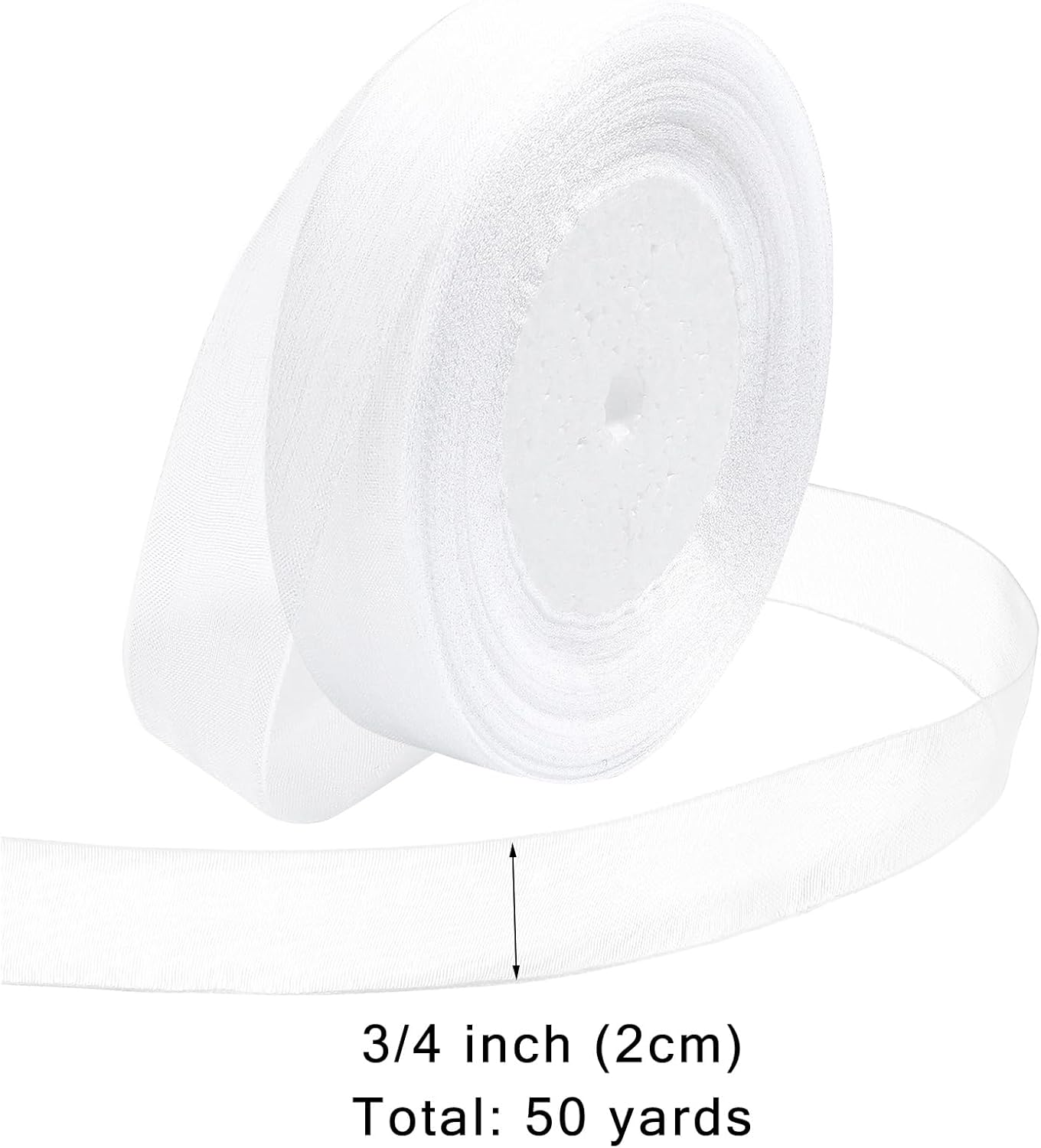 Ribbon for Gift Wrapping 3/4 inch White Sheer Organza Ribbon for Flower Bouquet Tulle Thin Chiffon Ribbons for Wedding Invitations Christmas Halloween Presents Decorations Crafts 50 Yards