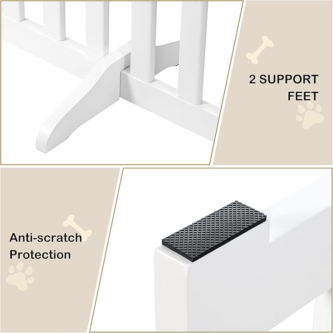 30" Height Tall Freestanding Pet Gate, Solid Wood Folding Safety Fence Wooden Dog Gate with 2 PCs Support Feet Ideal for Stairs, Doorways, Halls, Kitchens, Heavy Duty Gates, 4 Panels, White