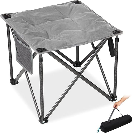 FUNDANGO Oversized Camping Stool for Adults,Thick Padded 18.1 Inch Folding Ottoman Foot Rest, 440 Lbs Heavy Duty Outdoor Camp Chairs with Anti-Slip Foots & Carry Bag for Fishing Travel (Grey)