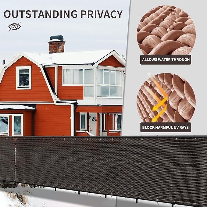 LOVE STORY 2.5' x 10' Brown Balcony Screen Privacy Fence Cover UV Protection (HDPE) Weather-Resistant 3 FT Height Shield for Deck, Patio, Backyard, Outdoor Pool, Porch, Railing