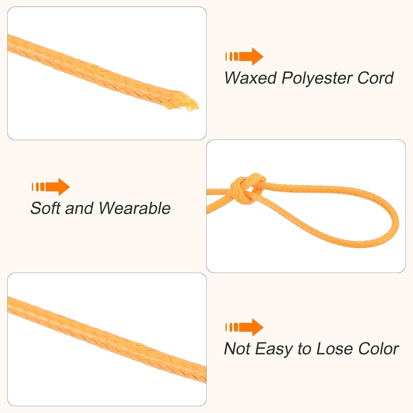 MECCANIXITY Waxed Cord 1mm Waxed Polyester Cord 175 Yard Wax String for Bracelet Making,Necklaces, Beading,Jewelry Making and DIY Crafts(Yellow)