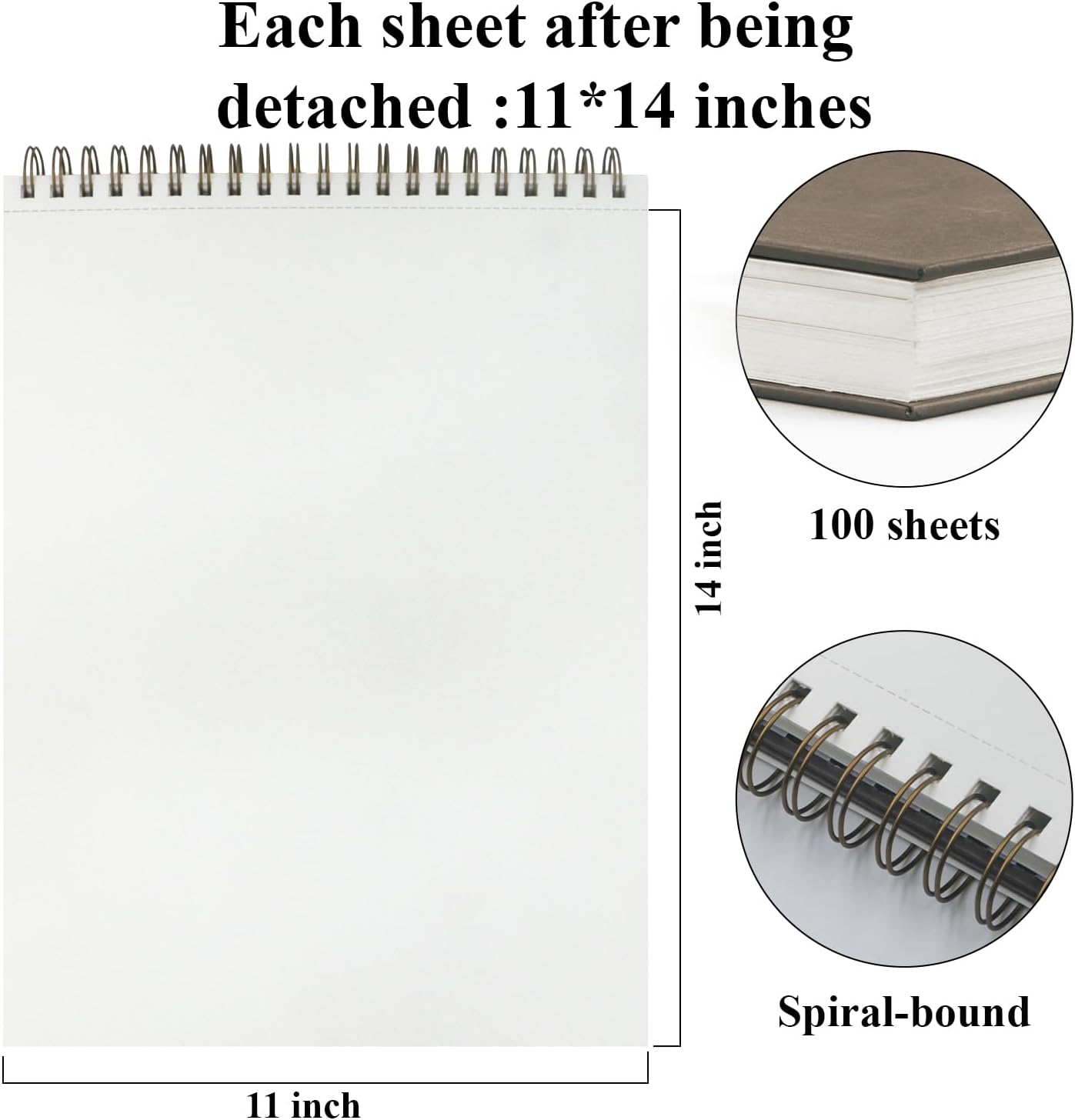 Sketch Book 11 x 14”, 100 Sheets Top Spiral Sketchbook, 68lb /100gsm Drawing Paper Pad, Sketch Pads for Drawing for Adults, Large Sketchbook.