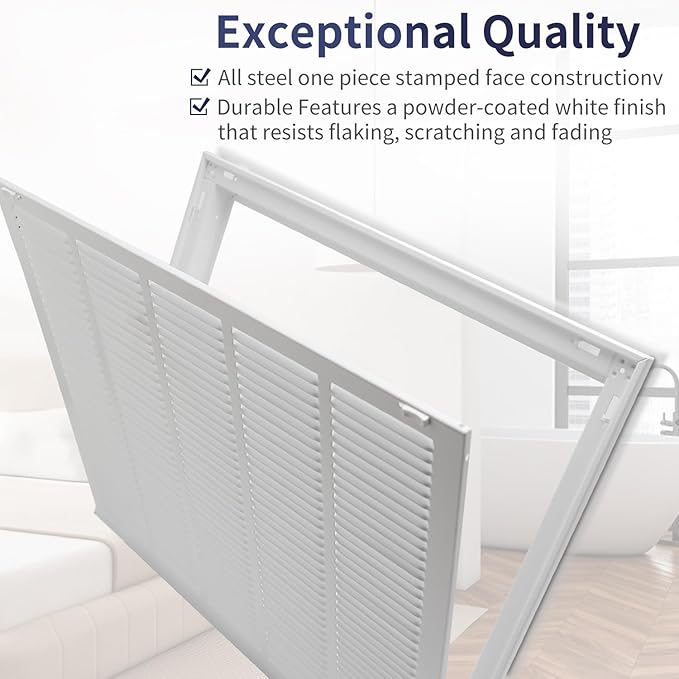 25"W x 20"H [Duct Opening Size] Steel Return Air Filter Grille - Removable Face/Door for 1 inch Filters -HVAC Vent Cover Grill - White [Outer Dimensions: 27 5/8"W X 22 5/8"H]