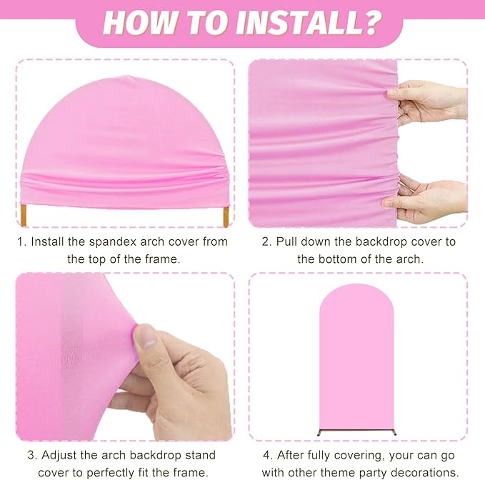 MODFUNS Colorful Arch Backdrop Cover Pink Fuchsia Rose Spandex Arch Cover Set of 3 4&5&6ft Fitted Backdrop Covers Wedding Arch Stand Covers for Banquet Reception Bridal Shower Party Decor
