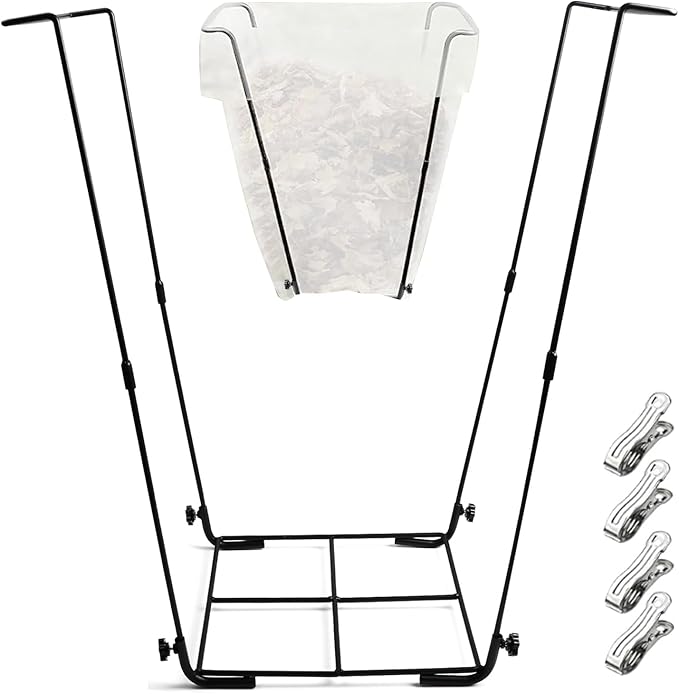 Garden Trash Bag Holder - Outdoor Leaf Bag Holder Support Stand Multi-Use Metal Garbage Bag Frame Holds 30-45 Gallons Bag for Yard Work Camping Leaves Gardening Parties Weeding