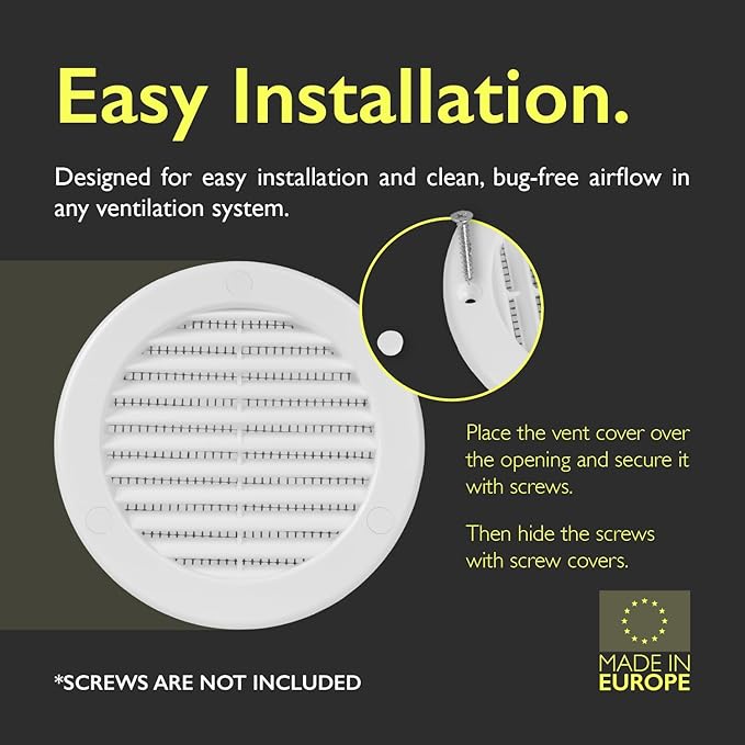 4 Inch [Opening] White Air Vent Cover – Pack of 10 – Plastic Round Air Vent Grill Cover for Wall or Ceiling, Built-in Mesh Screen/HVAC Return Air Register – Modern Louvered Design
