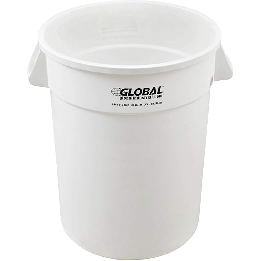 Global Industrial Commercial Round Trash Can, 32 Gallon Capacity, Plastic Garbage Can, Indoor and Outdoor Utility Trash Can, White, 21-3/4"W x 27-1/2"H, No Lid