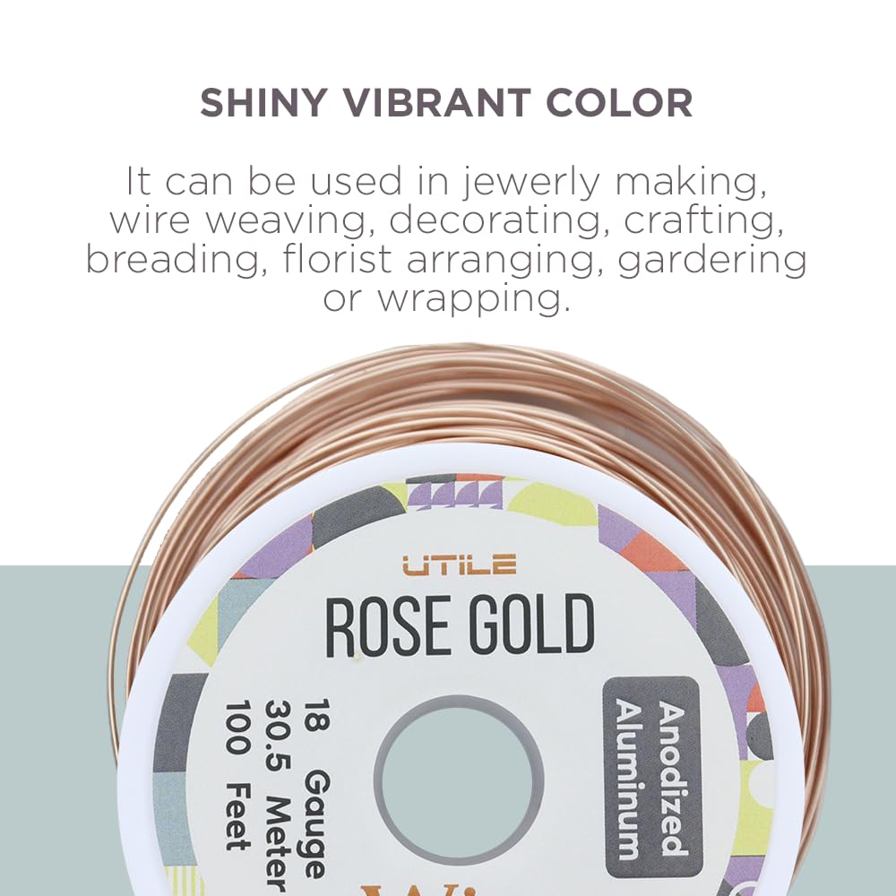 UTILE Armature Aluminum Wire 100 ft 18 Gauge 1.2 mm Anodized Craft Bendable Wire – Sculpting Metal Rose Gold for Bonsai Trees, Clay, Crafts, Plants, Gardening and Jewelry Making (Rose Gold)