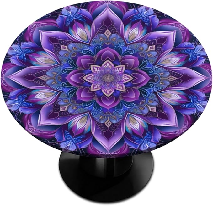 Mandrake Purple Blue Flower Round Table Cloth Cover, Elastic Edge Waterproof Wipeable Tablecloths 45"-56" Polyester Tablecloth for Party Restaurant Banquet Holiday Camping Outdoor Picnic
