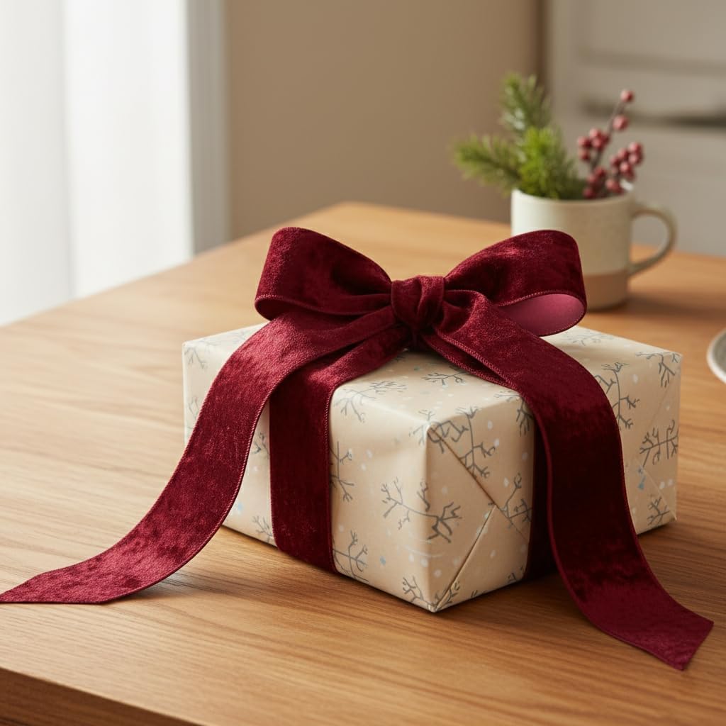 Wine (Burgundy) Velvet Ribbon 2.5 Inch x 10 Yards for Christmas Tree Topper Home Decoration Wreath Gift Wrapping DIY Craft