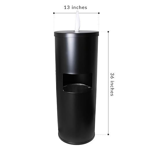 Black Stainless Steel Floor Stand Wipe Dispenser with Built-in Trash Can - Fits Wipes on Rolls - Perfect for Fitness Clubs, Schools/Daycares, Commercial and Residential Facilities