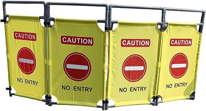 4 Panels 7.8FT Foldable Safety Barricade Security Sign Barrier Heavy Duty PVC Frame "NO ENTRY" Caution
