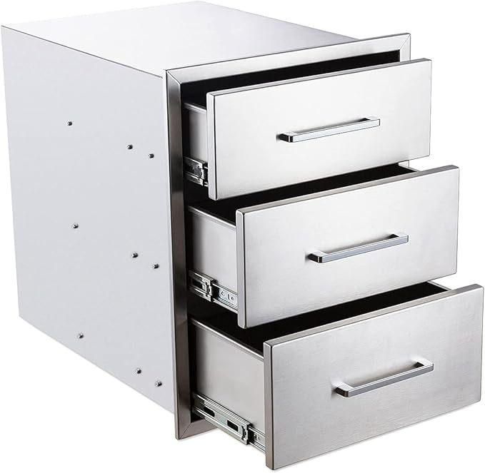 TIANAI Outdoor Kitchen Drawers Stainless Steel Triple Drawer - 18" W x 24" H x 23" D,Flush Mount for Outdoor Kitchen or BBQ Island