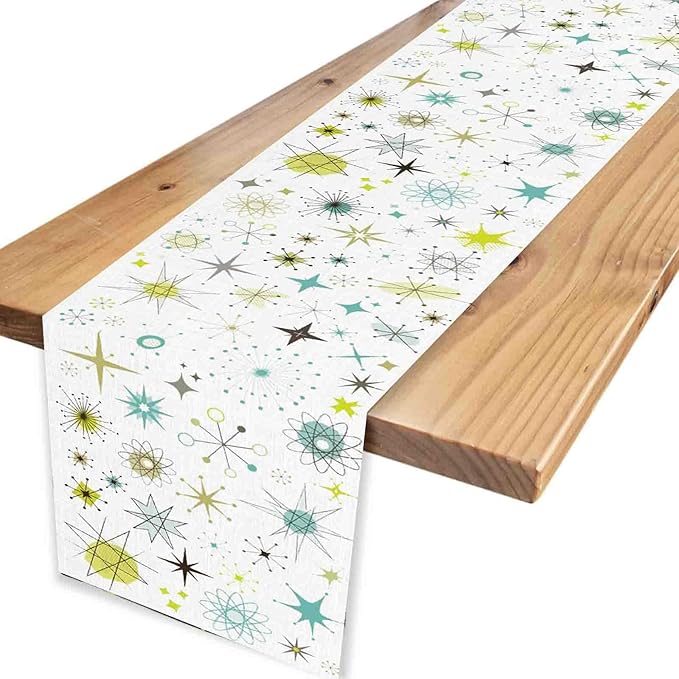 Mid Century Table Runner, Retro 1950s Atomic Pattern Modern Abstract Geometric Coffee Table Center Decor for Home Kitchen Dining Patio Holiday Party Indoor Outdoor Table Decorations, 13"x36" Inch