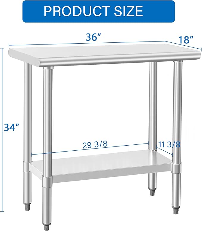 HARDURA Stainless Steel Work Table Commercial 18×36 Inches Kitchen Prep Table and Heavy Duty Commercial Workbench NSF 430 with Undershelf and Galvanized Legs