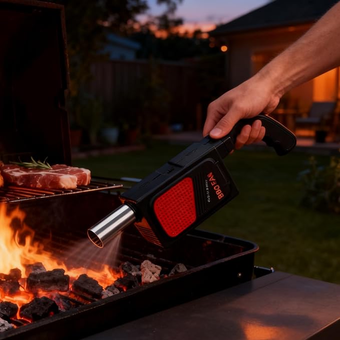 Electric Fire Blower Fan - Portable Handheld Battery Powered Air Blower, Fast Ignition for BBQ Grill, Fireplace, Campfire, Bonfire, Camping, Picnic and Outdoor Cooking