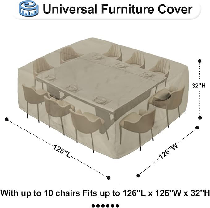 OutdoorLines Outdoor Waterproof Patio Table Furniture Set Covers - Square Weatherproof Patio Furniture Covering for Deck, Lawn and Backyard 126 L x 126 W x 32 H in, Camel