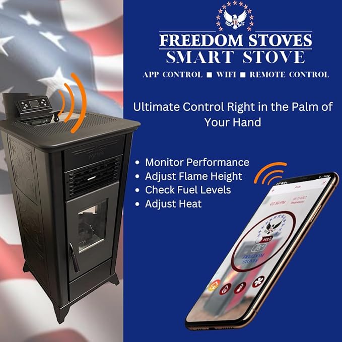 Freedom Stoves Independence PS21 Pellet Stove: Freestanding Heater with Battery Backup & Wi-Fi, Heats up to 1800 sq ft, Red Vintage Edition