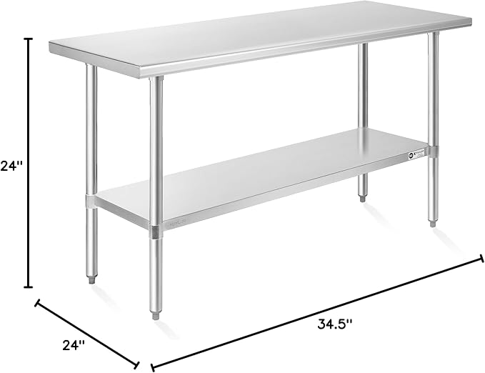 KUTLER Stainless Steel Table 24 x 60 Inches, NSF Heavy Duty Commercial Kitchen Prep and Work Table with Undershelf for Restaurant, Hotel, Home